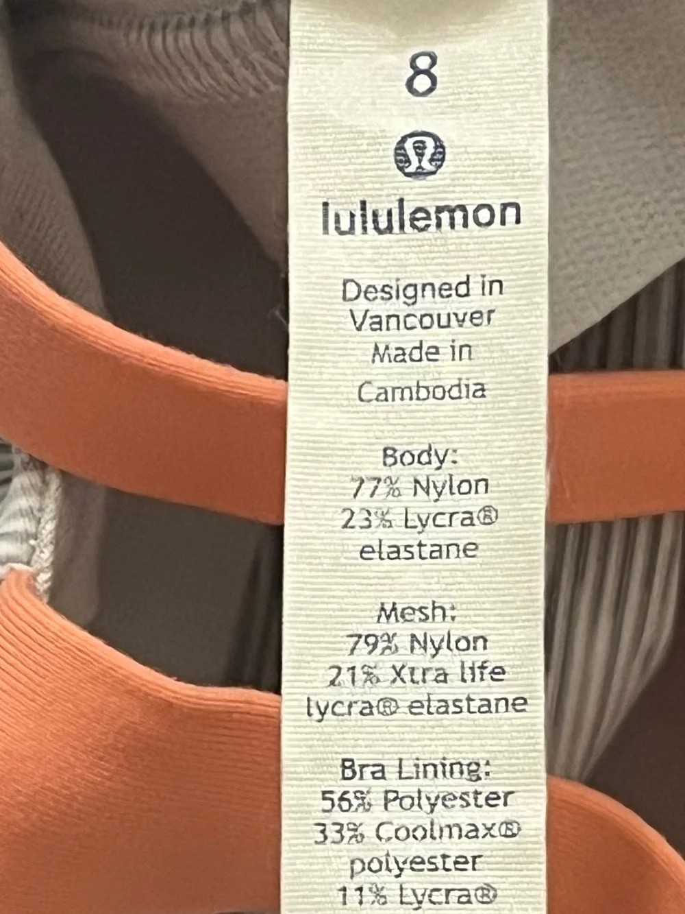 lululemon athletica Light Gray Tank with Coral Strap Detail
